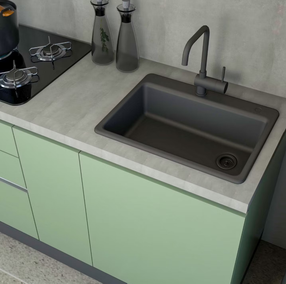 Black Quartz Top Mount Single Bowl Kitchen Sink Design